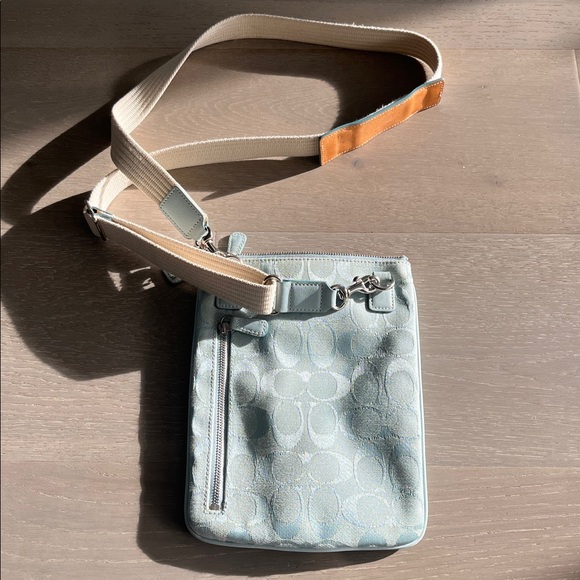 Coach Baby Blue Suede and Fabric Cross Body Bag - Picture 8 of 12